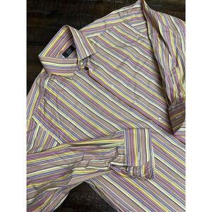 Eton Shirt Mens 16.5 32 Multicolor Stripe Cotton Long Sleeve Dress Luxury